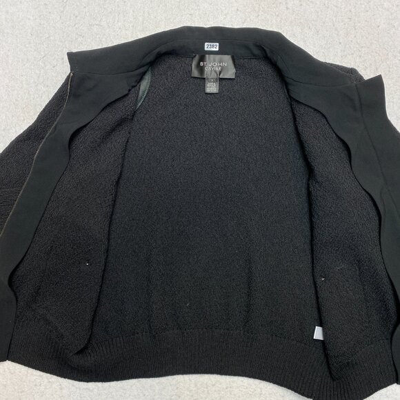 St John Jacket Womens PS Black Caviar Knit Bomber Patch Pockets Retail $890 - Picture 9 of 13
